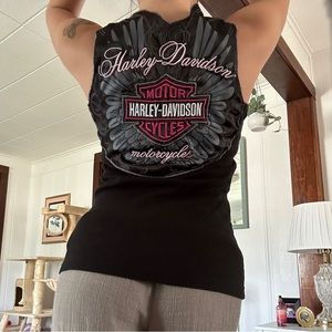 Y2k Harley Davidson embroidered top